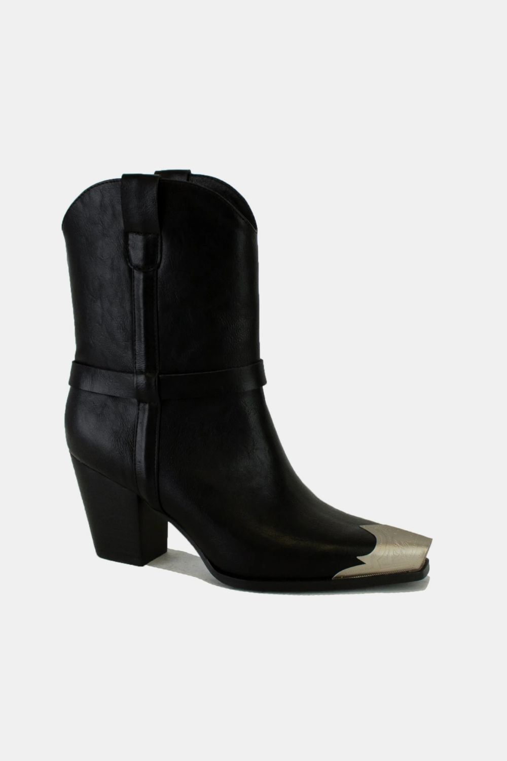 Leather Metal Toe Ankle Boots