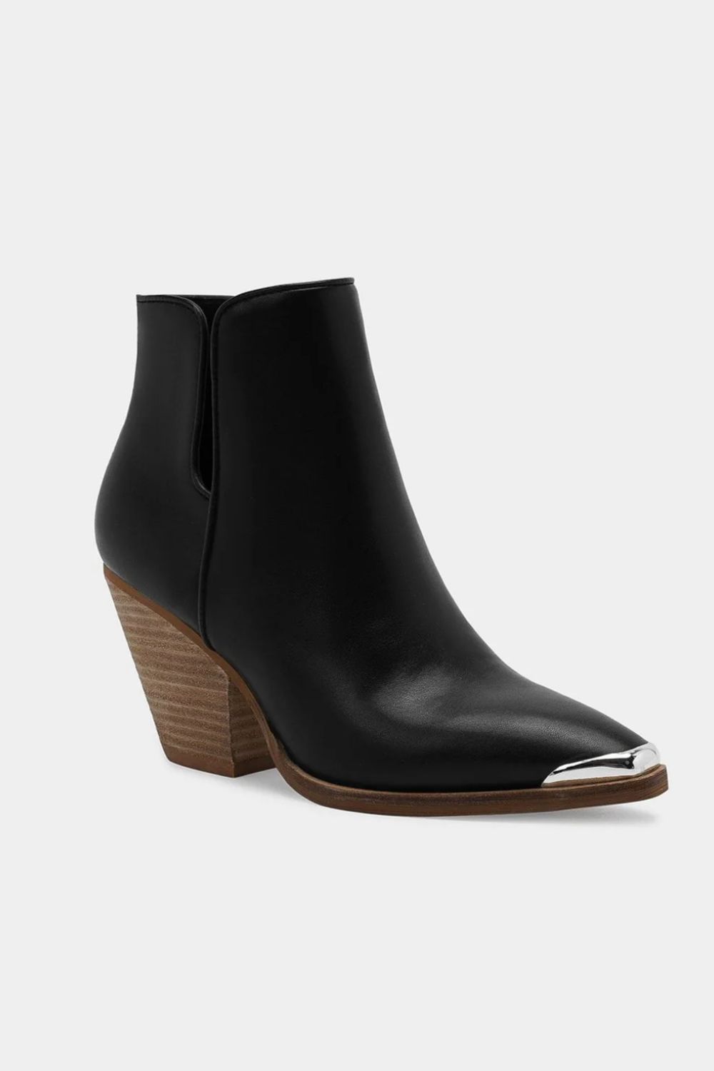 Metal-Tip Toe Block Heel Ankle Boots